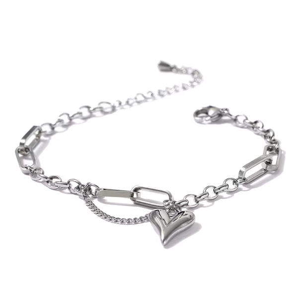 Silver Heart Chain Bracelet