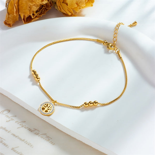 18k Gold Rope Cube Pearl Tree Anklet