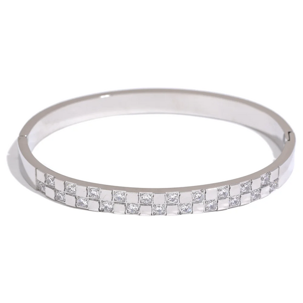 Sterling Silver Double Layered Diamond Bangle