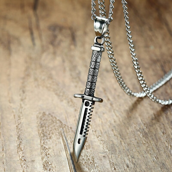 Sterling Silver Knife Pendant Cuban Link