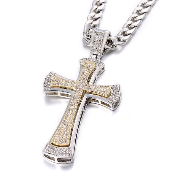 Double Layered Diamond Cross Pendant (Chain included)