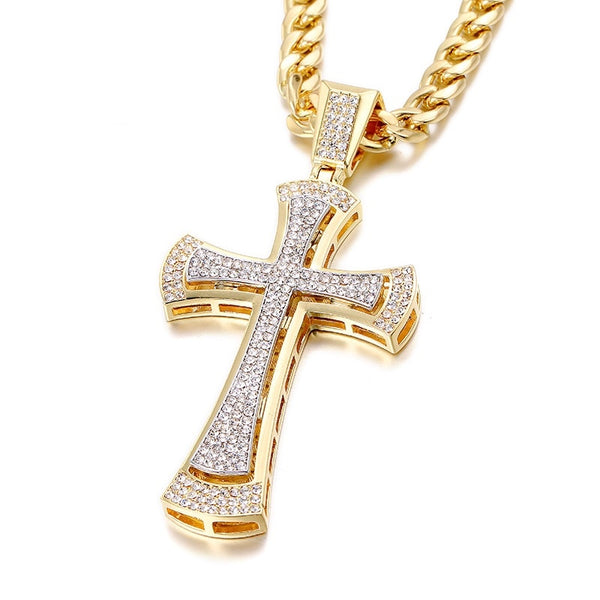 Double Layered Diamond Cross Pendant (Chain included)