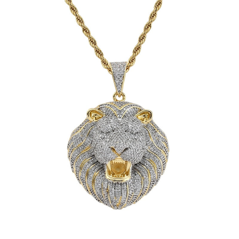 Diamond Lion King Pendant Cubanrope Chain Iceex